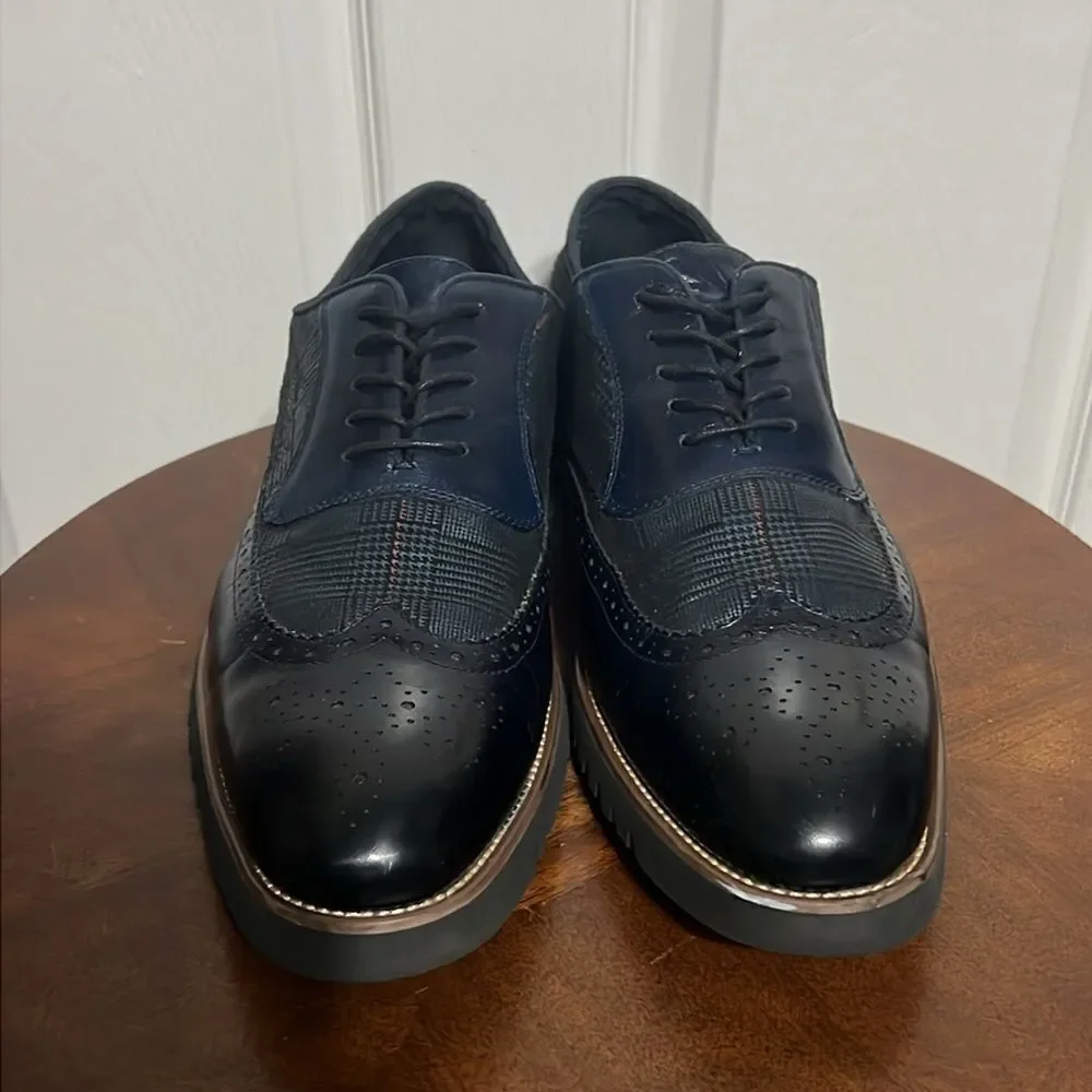 🔥🔥 STACY ADAMS  Baxley Oxford Derby Wingtip Shoes - Ink Blue - Sz‎ 13M - EUC